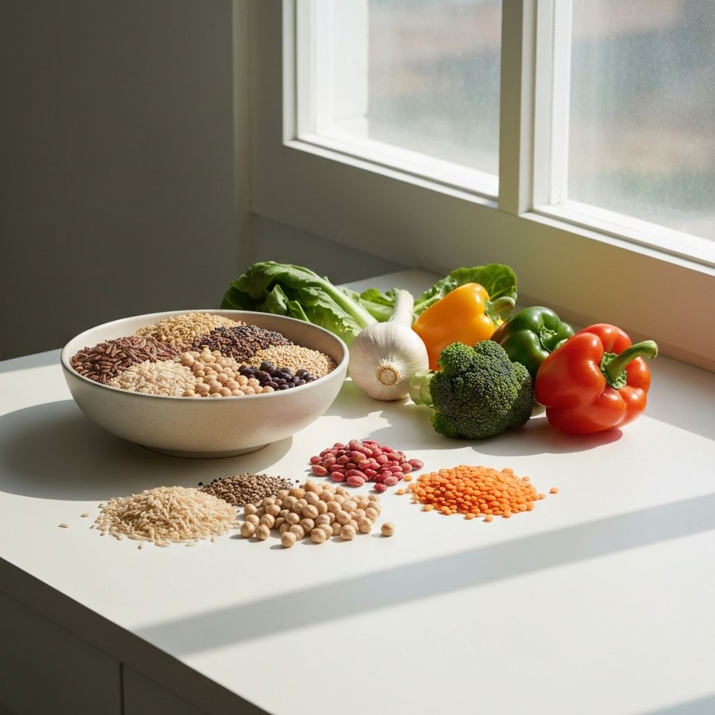 Diverse whole foods representing different nutrient groups